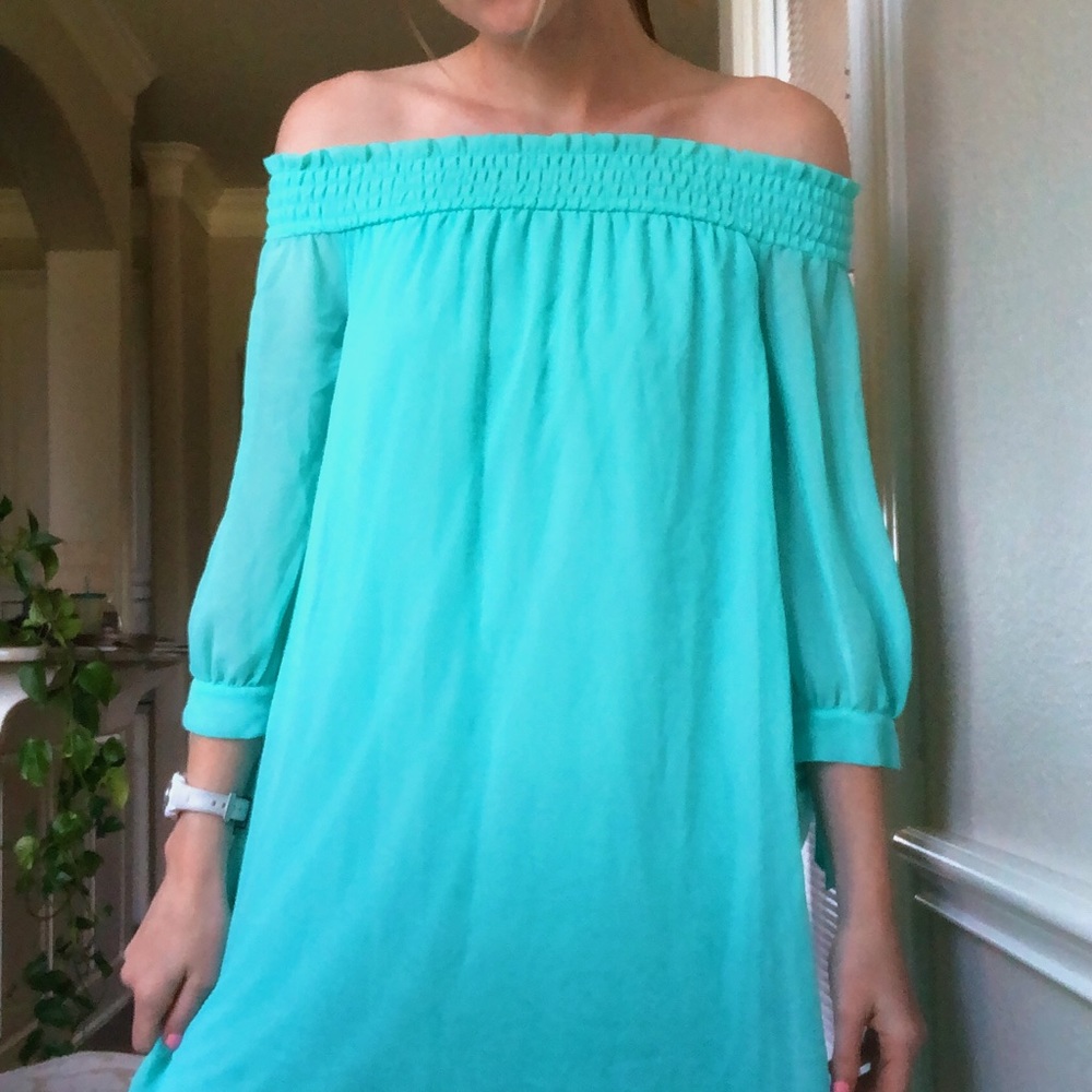 Teal Off the shoulder flowy dress